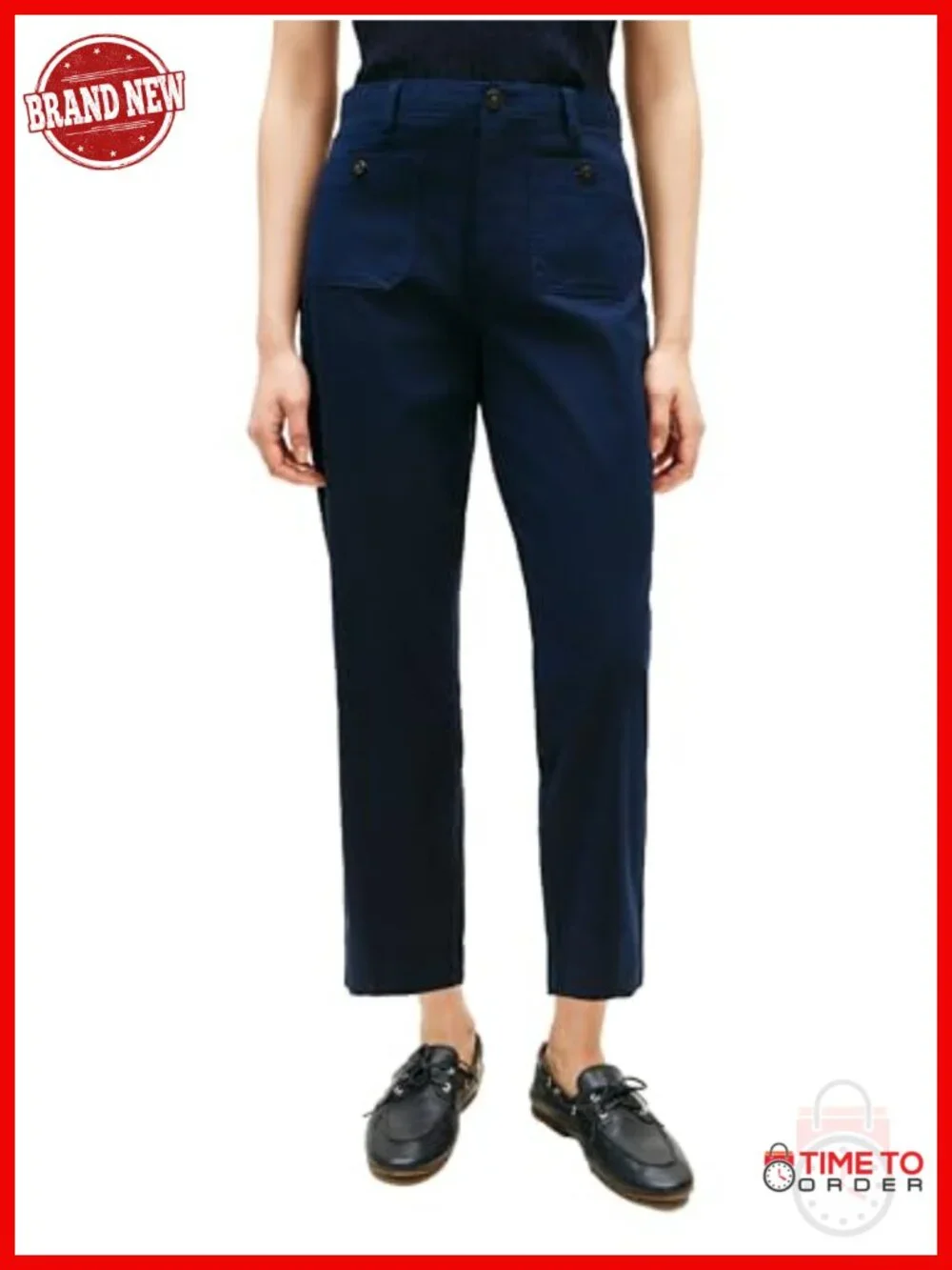 Womens Twill Straight Chino Pants Stretch Mid Rise Ankle Pants